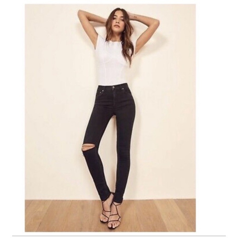 REFORMATION Jeans Faded Black Destroyed Skinny Jeans High Rise Size 25